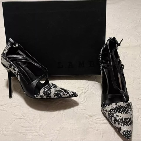 Blk/white leather, Blk patent heel by LAMB Size6 1/2 - Picture 4 of 8
